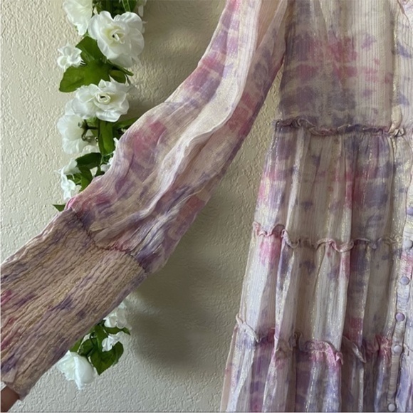 Rococo Sand Emi Metallic Shimmer Purple and Pink Long Sleeve Maxi Dress - Picture 8 of 15